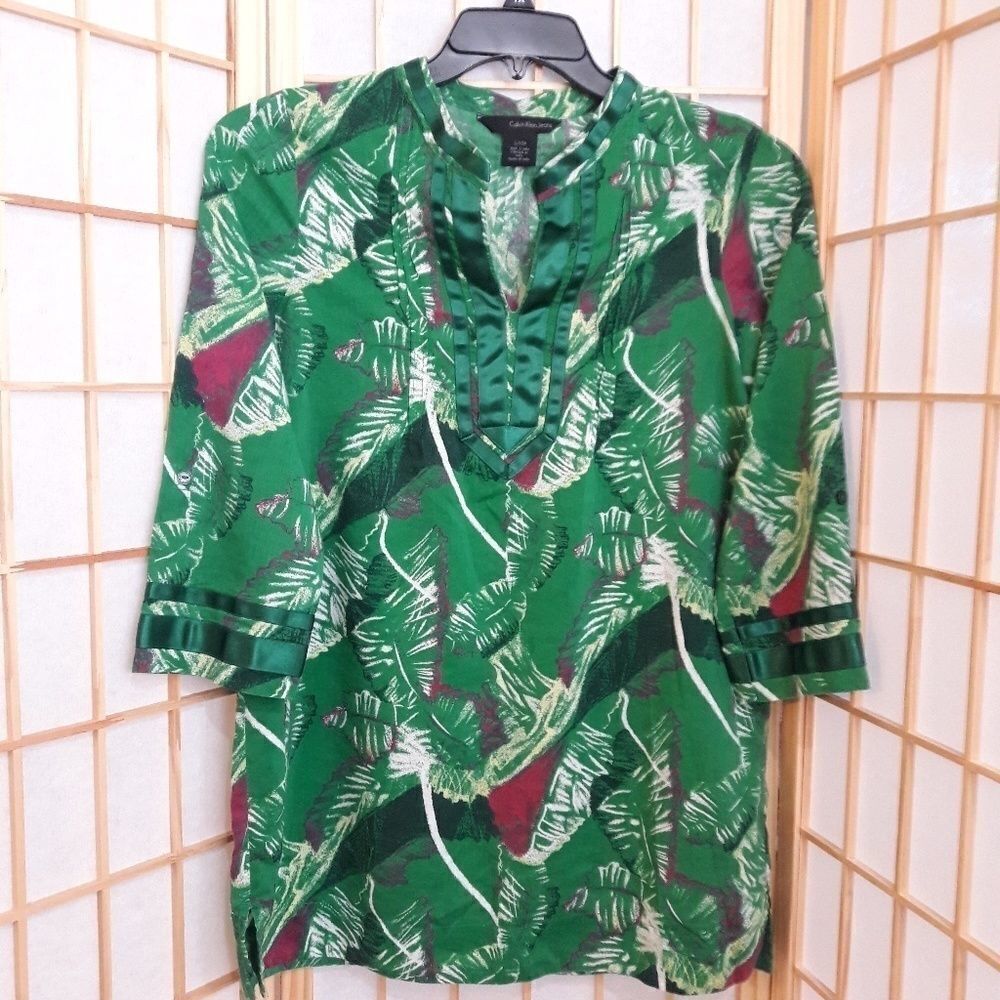 Calvin Klein Women's Leaf Print Tunic Top Blouse S
